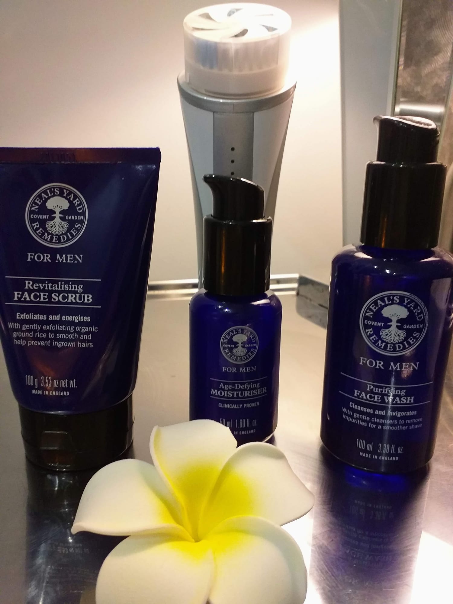 Neal’s Yard Remedies facial products and flowers